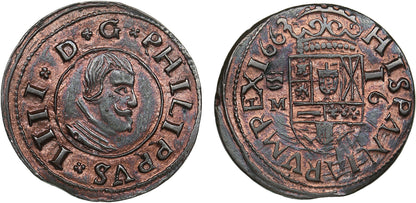 Felipe IV (1621-1665). 16 maravedís. 1663. Valladolid. M. (Cal-510). (Jarabo-Sanahuja-M803). Vellón. 3,36g.