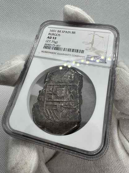 Felipe IV (1621-1665). 8 reales. 1651. Burgos. BR. (Cal-1228). (Jarabo-Sanahuja-C01). Ag. 27,75g. NGC AU53.