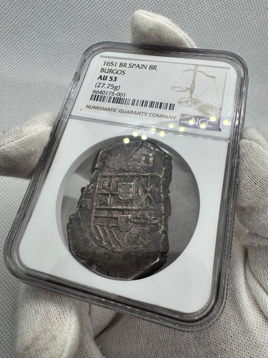 Felipe IV (1621-1665). 8 reales. 1651. Burgos. BR. (Cal-1228). (Jarabo-Sanahuja-C01). Ag. 27,75g. NGC AU53.