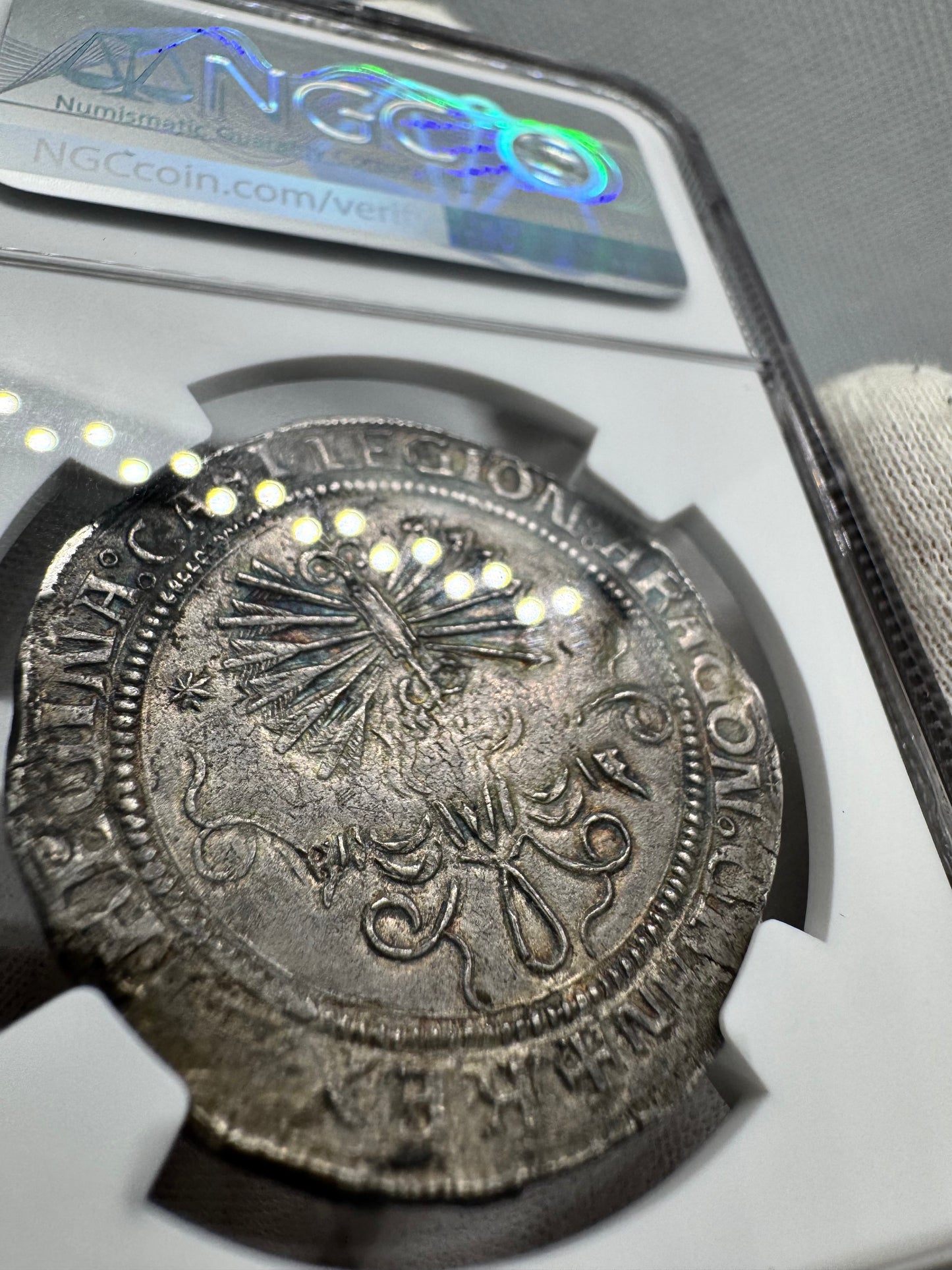 [NGC TOP POP] Reyes Católicos (1474-1504). 4 reales. (1556-1560). Sevilla. Estrella. (Cal-561). Ag. 13,25g. NGC AU55.