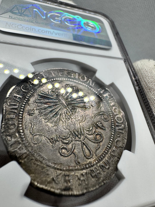 [NGC TOP POP] Reyes Católicos (1474-1504). 4 reales. (1556-1560). Sevilla. Estrella. (Cal-561). Ag. 13,25g. NGC AU55.