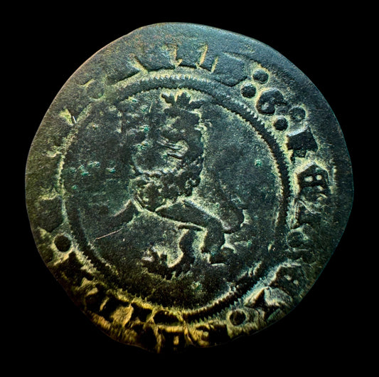 Reyes Católicos (1474-1504). 2 maravedís. Burgos. Armiños. (Cal-66). (Bautista-106) Cu. 3,92g.