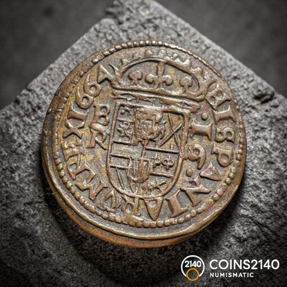 Felipe IV (1621-1665). 16 maravedís. 1664. Burgos. (AC - 441). (JaraboSanahuja - M7). 3,64g.