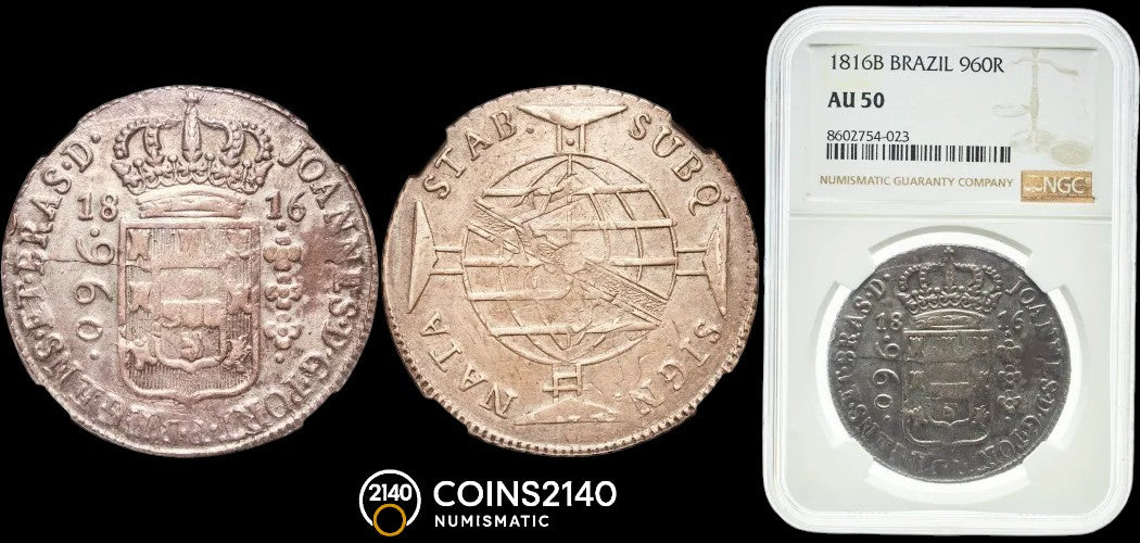 Brasil. 960 reis. 1816. Bahía. NGC AU50.