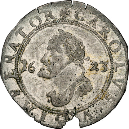 [NGC TOP POP] Felipe IV (1621-1665). 1/4 testón (doble gros). 1623. Besançon. (Tauler-3000). (Vti-1644). Vellón. 2,95g. NGC AU55.