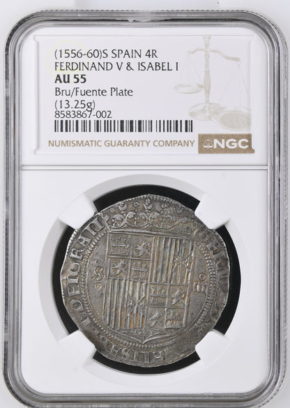 [NGC TOP POP] Reyes Católicos (1474-1504). 4 reales. (1556-1560). Sevilla. Estrella. (Cal-561). Ag. 13,25g. NGC AU55.