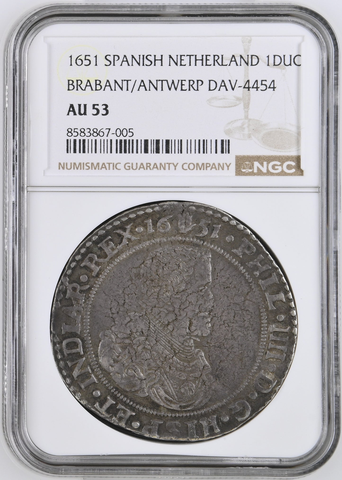 [NGC TOP POP] Felipe IV (1621-1665). 1 ducatón. 1651. Amberes / Antwerpen. (Tauler-2912). (DAV-4454). Ag. 32,26g. NGC AU53.
