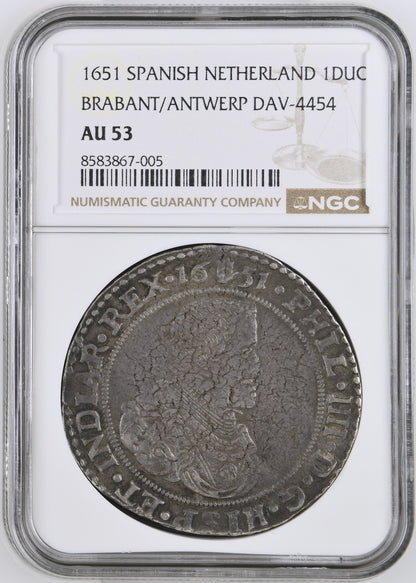 [NGC TOP POP] Felipe IV (1621-1665). 1 ducatón. 1651. Amberes / Antwerpen. (Tauler-2912). (DAV-4454). Ag. 32,26g. NGC AU53.