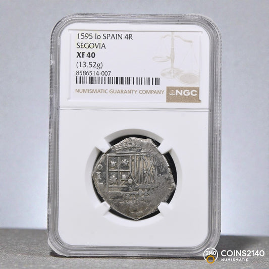 Felipe II (1566-1598). 4 reales. 1595. Segovia. Io. (AC-548). (JaraboSanahuja-A278). 13,52g. NGC XF40