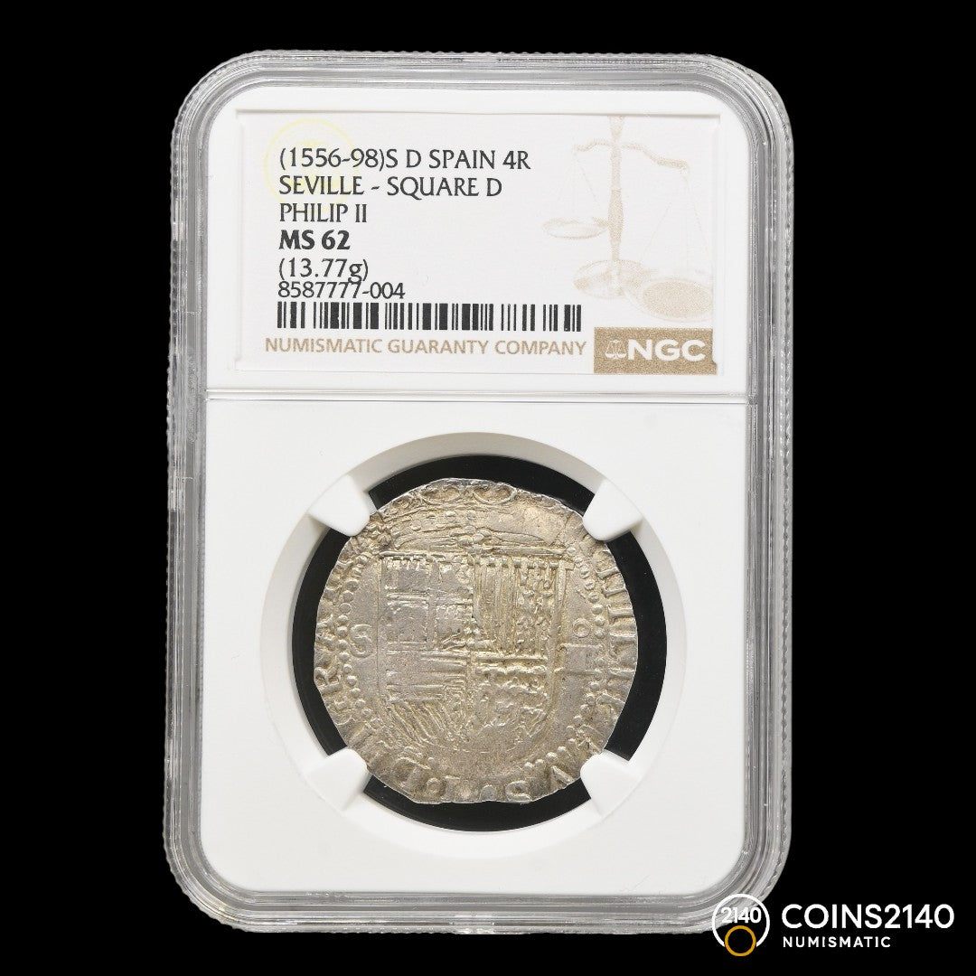Felipe II (1566-1598). 4 Reales. Sevilla. D Cuadrada. (AC-576). (Jarabo-Sanahuja-A615). 13,77g.