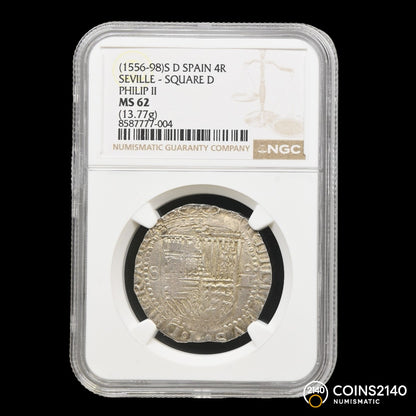 Felipe II (1566-1598). 4 Reales. Sevilla. D Cuadrada. (AC-576). (Jarabo-Sanahuja-A615). 13,77g.