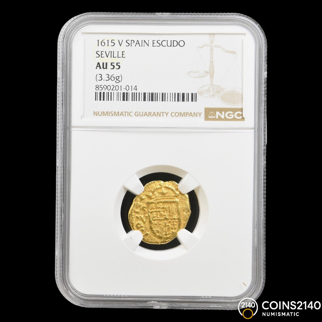 [NGC TOP POP] Felipe III (1598-1621). 1 escudo. 1615. Sevilla. V. (AC-1024). (Tauler-62). 3,36g. NGC AU55.